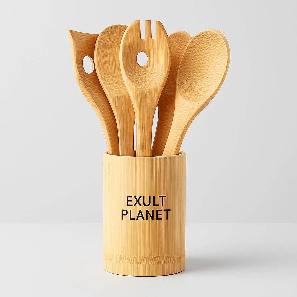 Eco-Friendly Bamboo Kitchen Utensil Set with Holder - Image 13