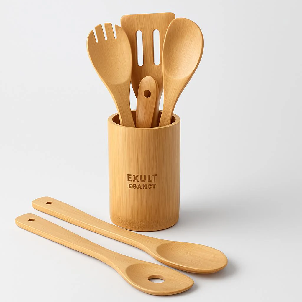 Eco-Friendly Bamboo Kitchen Utensil Set with Holder - Image 14