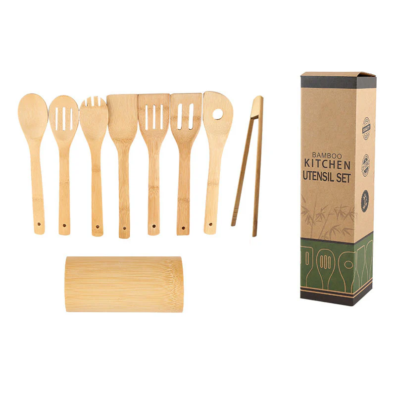 Eco-Friendly Bamboo Kitchen Utensil Set with Holder - Image 20