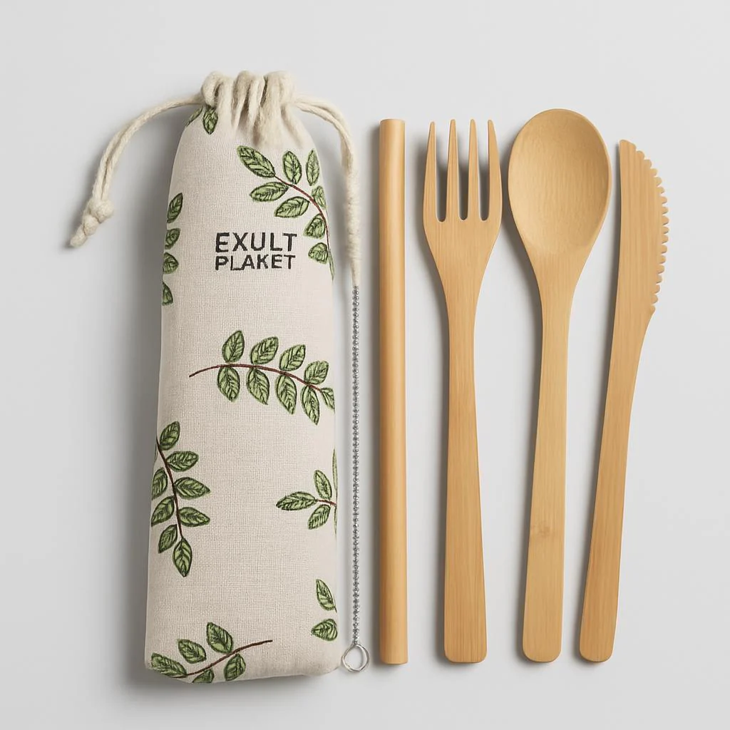 Eco-Friendly Bamboo Reusable Cutlery Set with Portable Pouch - Image 10
