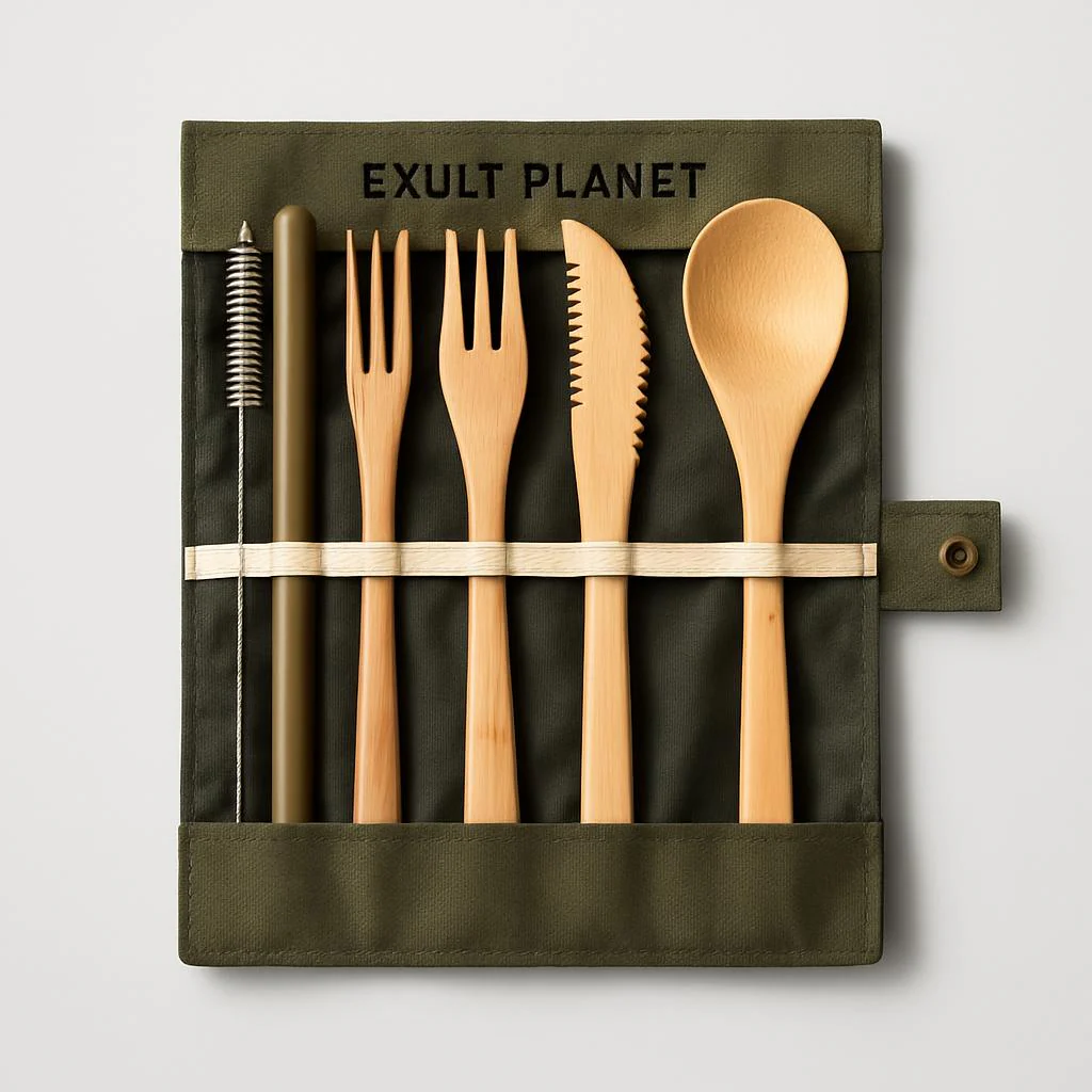 Eco-Friendly Bamboo Reusable Cutlery Set with Portable Pouch - Image 11