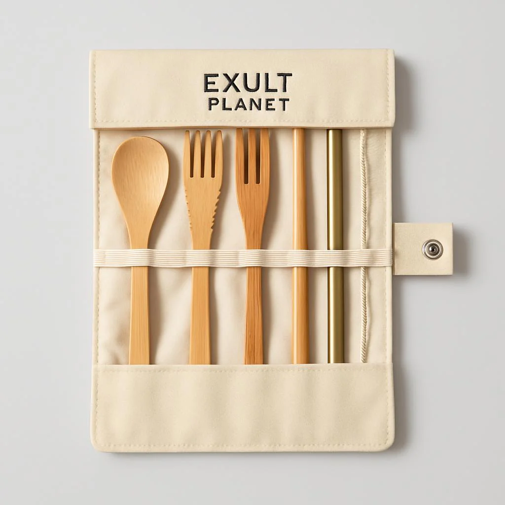 Eco-Friendly Bamboo Reusable Cutlery Set with Portable Pouch - Image 12