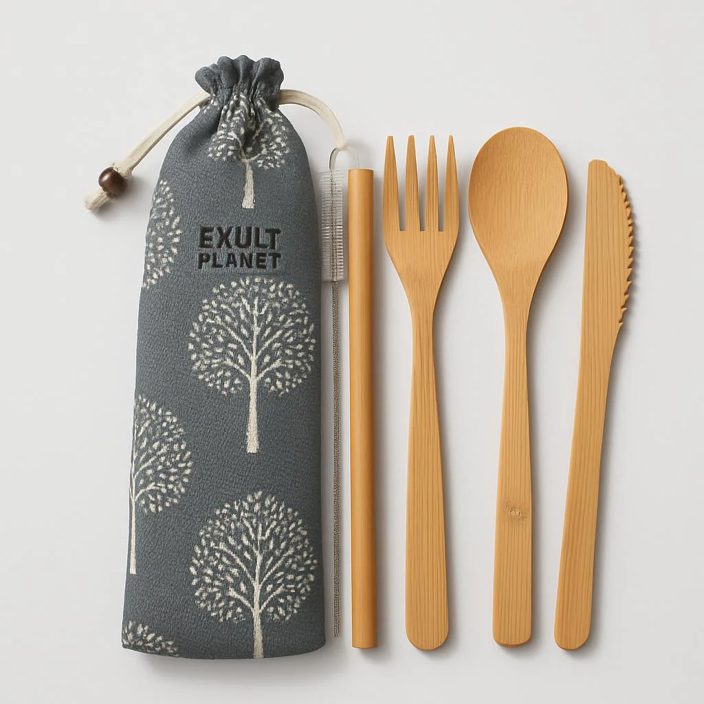 Eco-Friendly Bamboo Reusable Cutlery Set with Portable Pouch - Image 13