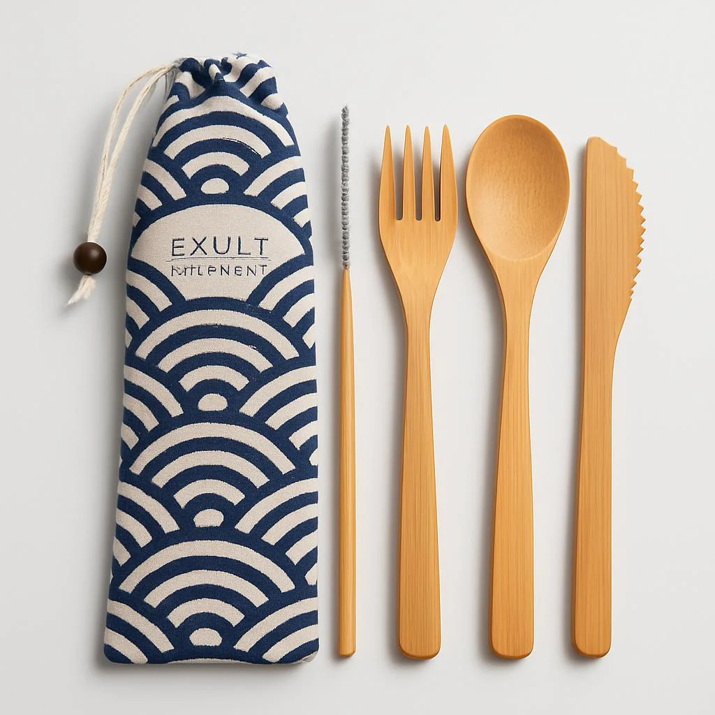 Eco-Friendly Bamboo Reusable Cutlery Set with Portable Pouch - Image 14