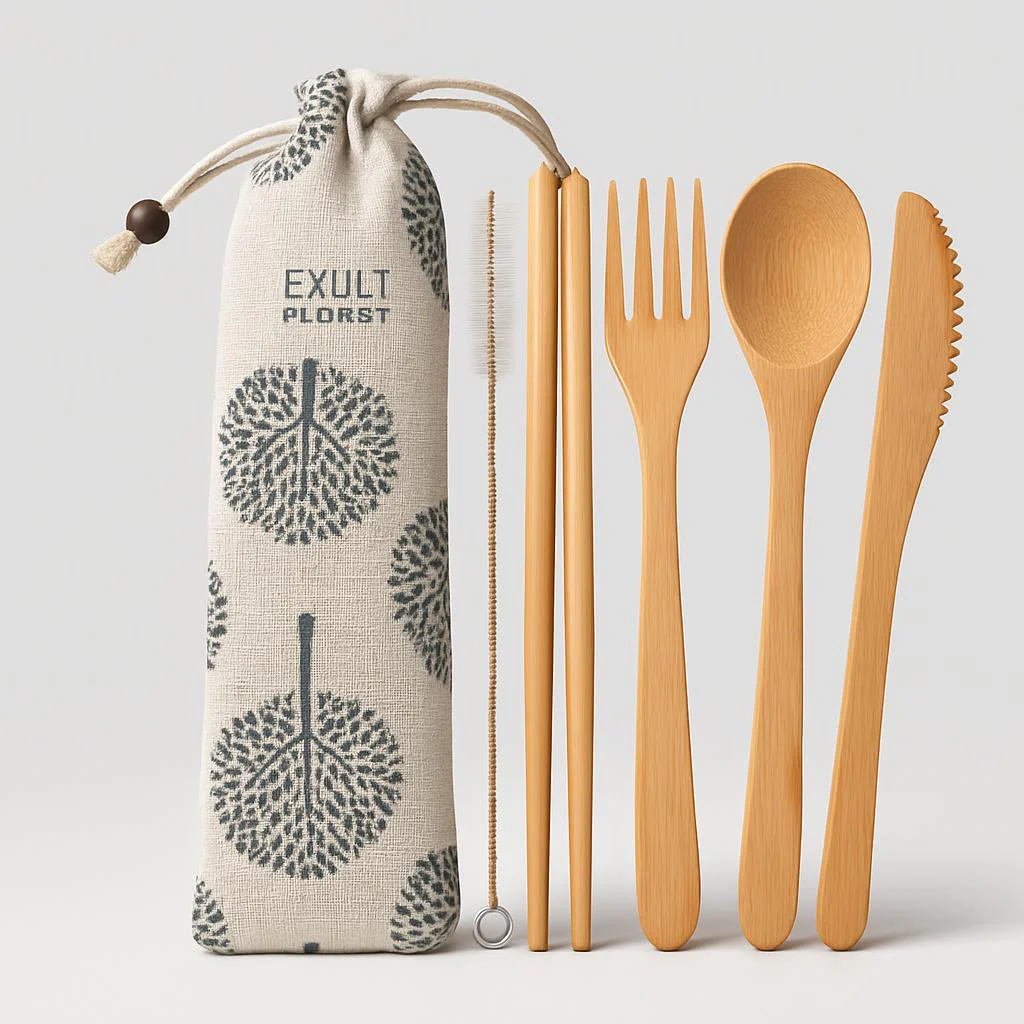 Eco-Friendly Bamboo Reusable Cutlery Set with Portable Pouch - Image 15