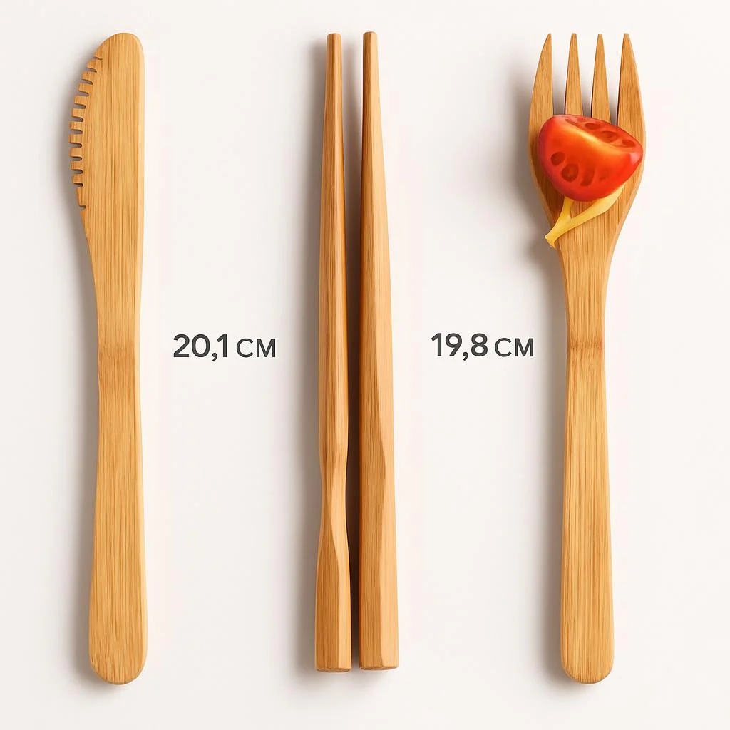 Eco-Friendly Bamboo Reusable Cutlery Set with Portable Pouch - Image 3