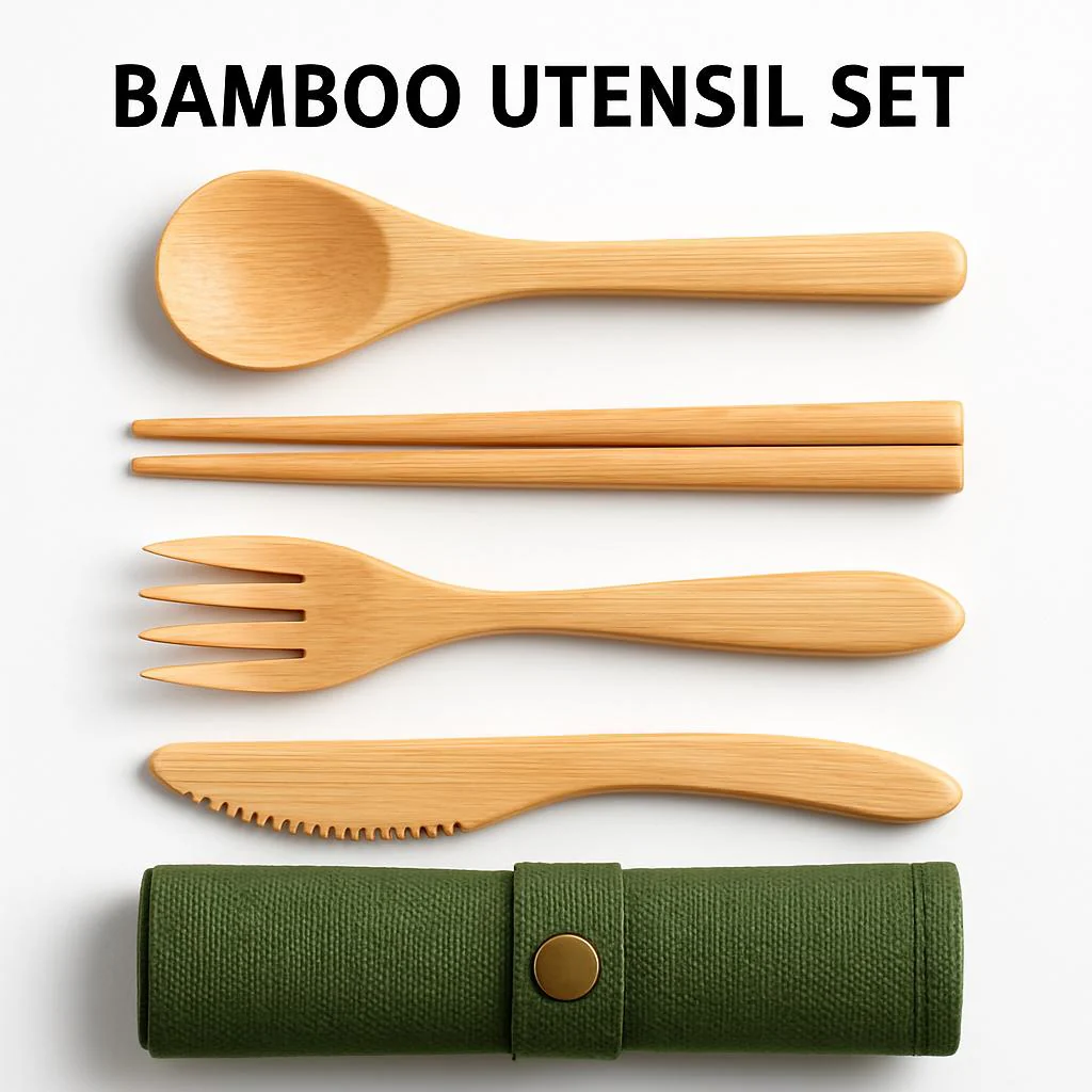 Eco-Friendly Bamboo Reusable Cutlery Set with Portable Pouch - Image 5
