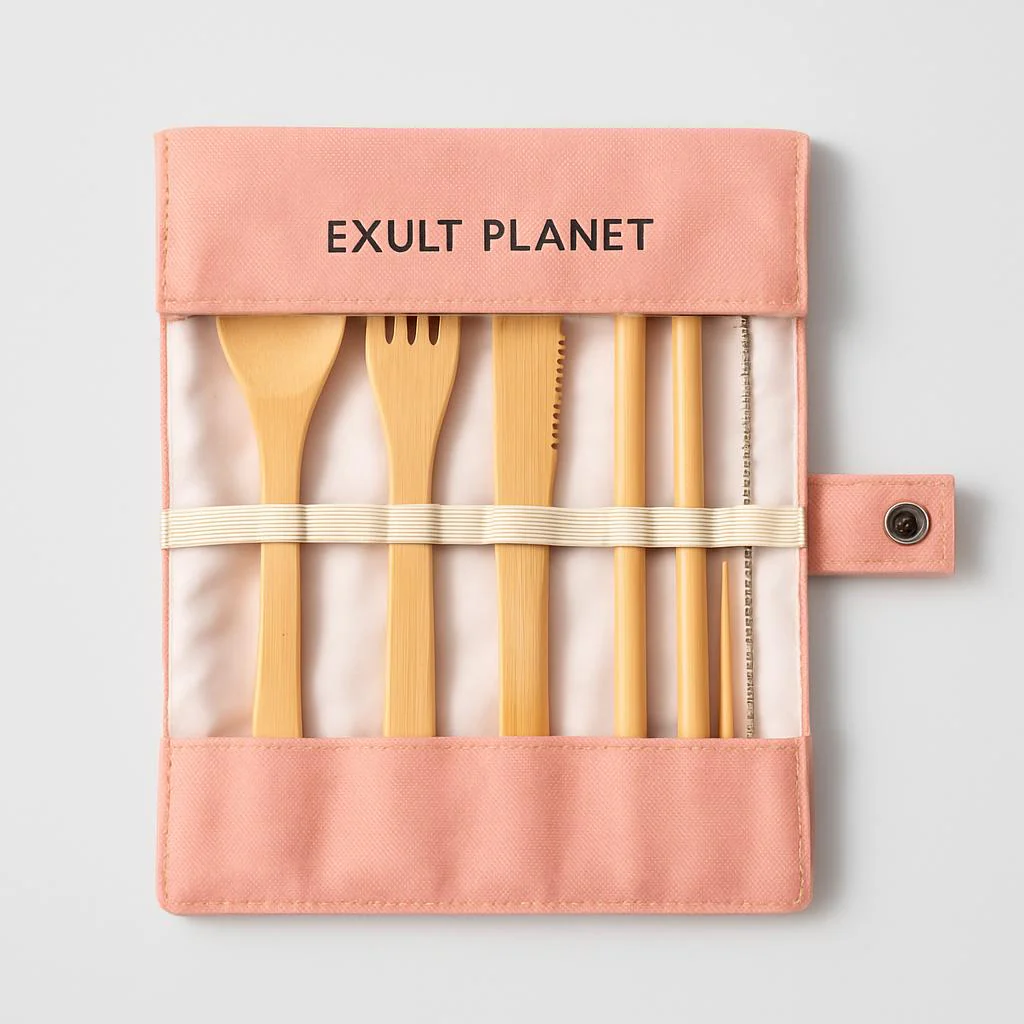 Eco-Friendly Bamboo Reusable Cutlery Set with Portable Pouch - Image 8