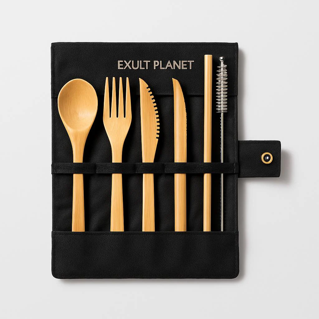 Eco-Friendly Bamboo Reusable Cutlery Set with Portable Pouch - Image 9