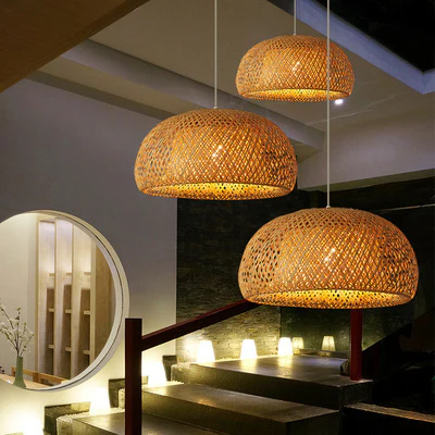 Eco-Friendly Dome-Shaped Bamboo Pendant Light - Image 8