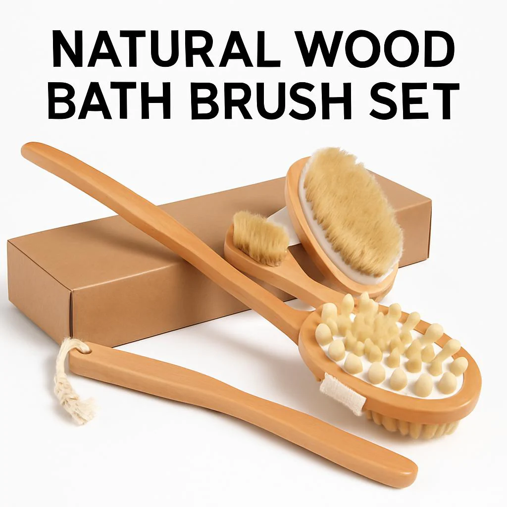Natural Wood Bath Brush Set - Eco-Friendly, Biodegradable, Plastic-Free - Image 5