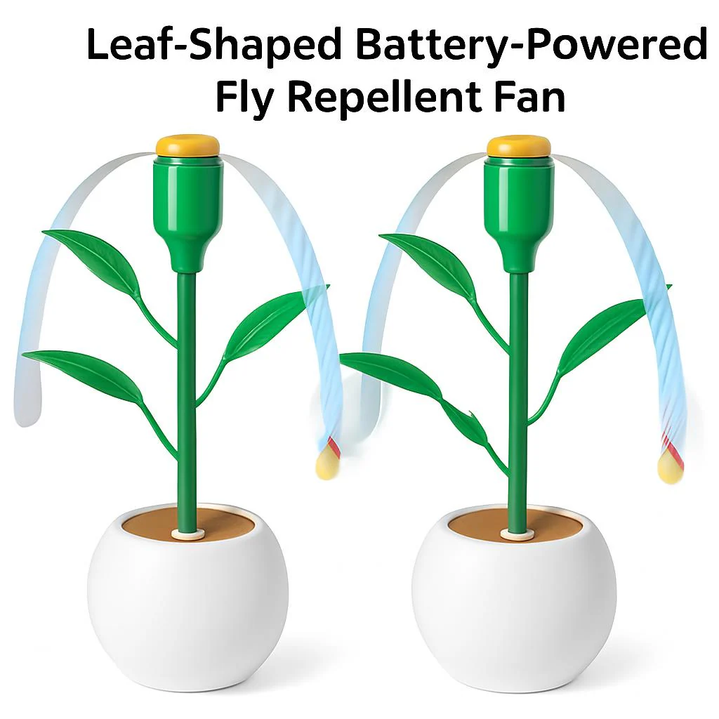 Leaf-Shaped Battery-Powered Fly Repellent Fan - Image 4