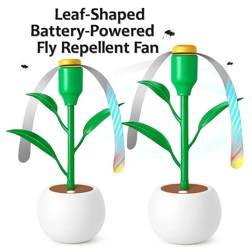 Leaf-Shaped Battery-Powered Fly Repellent Fan - Image 5
