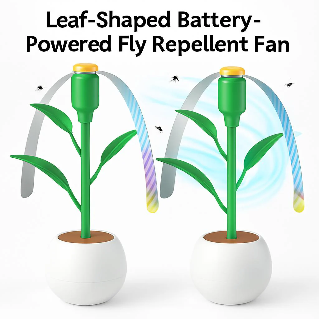 Leaf-Shaped Battery-Powered Fly Repellent Fan - Image 6