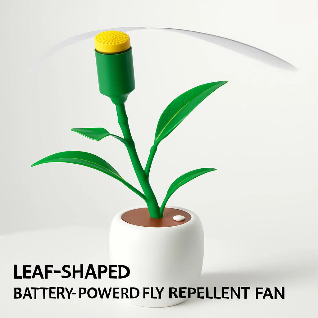 Leaf-Shaped Battery-Powered Fly Repellent Fan - Image 7