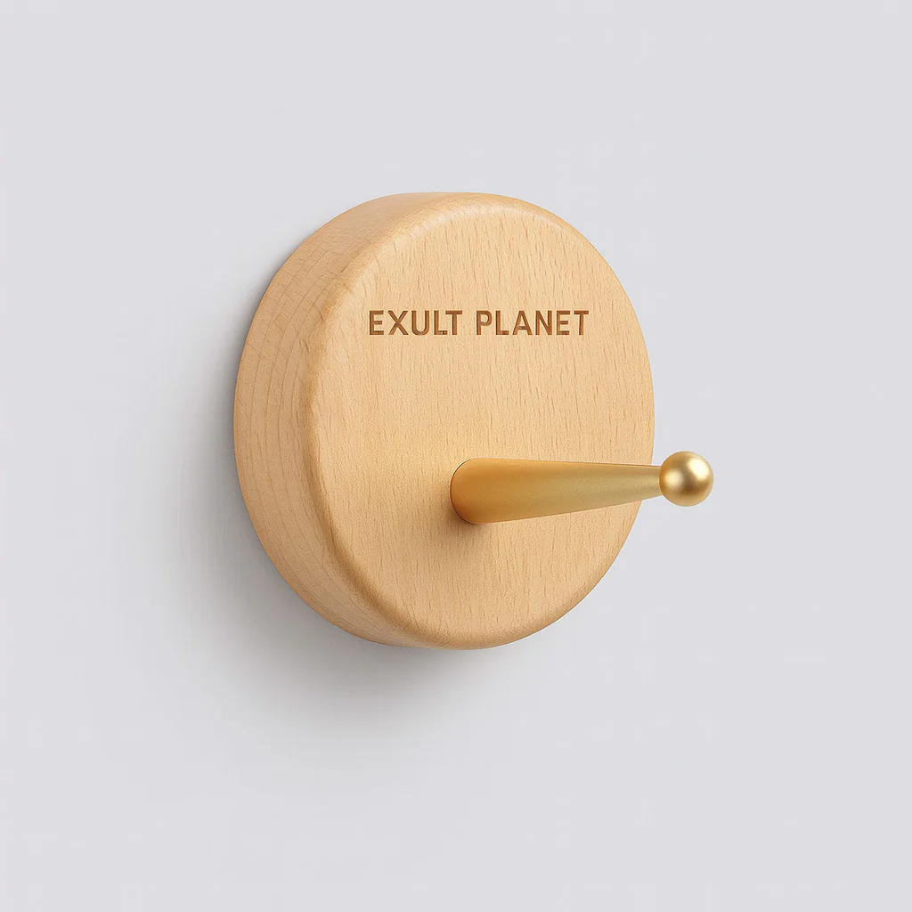 Natural Wood Wall Hook with Gold Accent