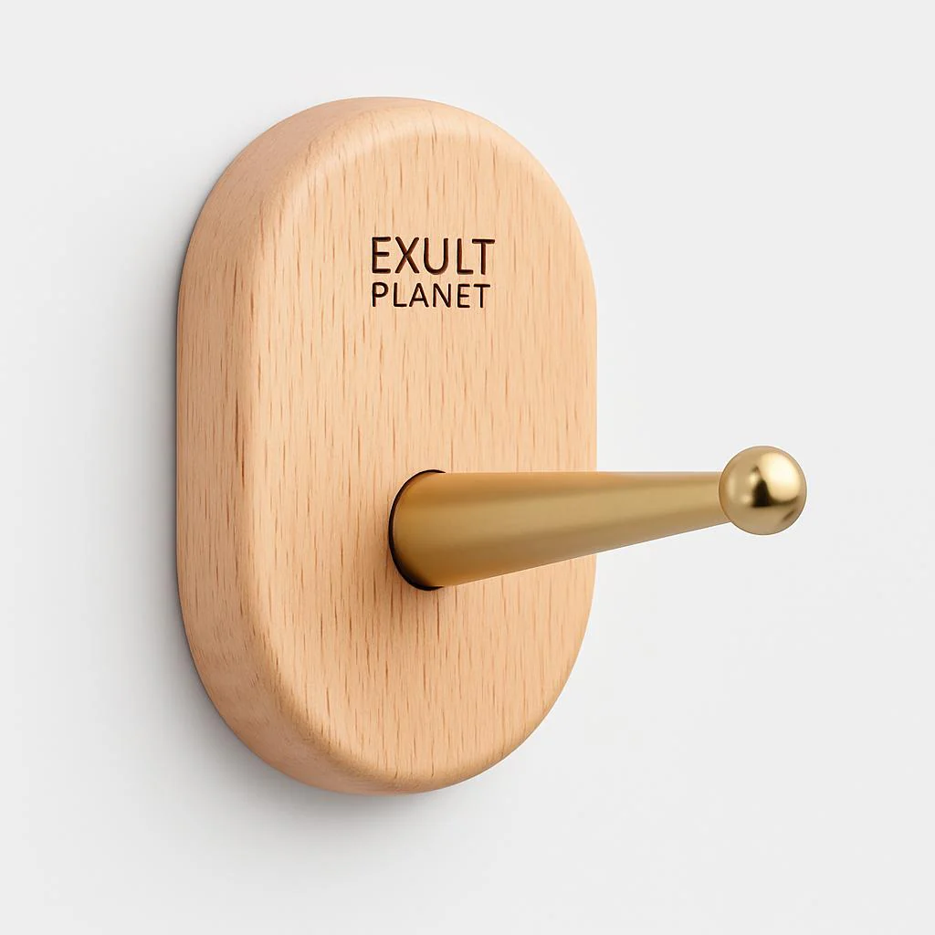 Natural Wood Wall Hook with Gold Accent - Image 4
