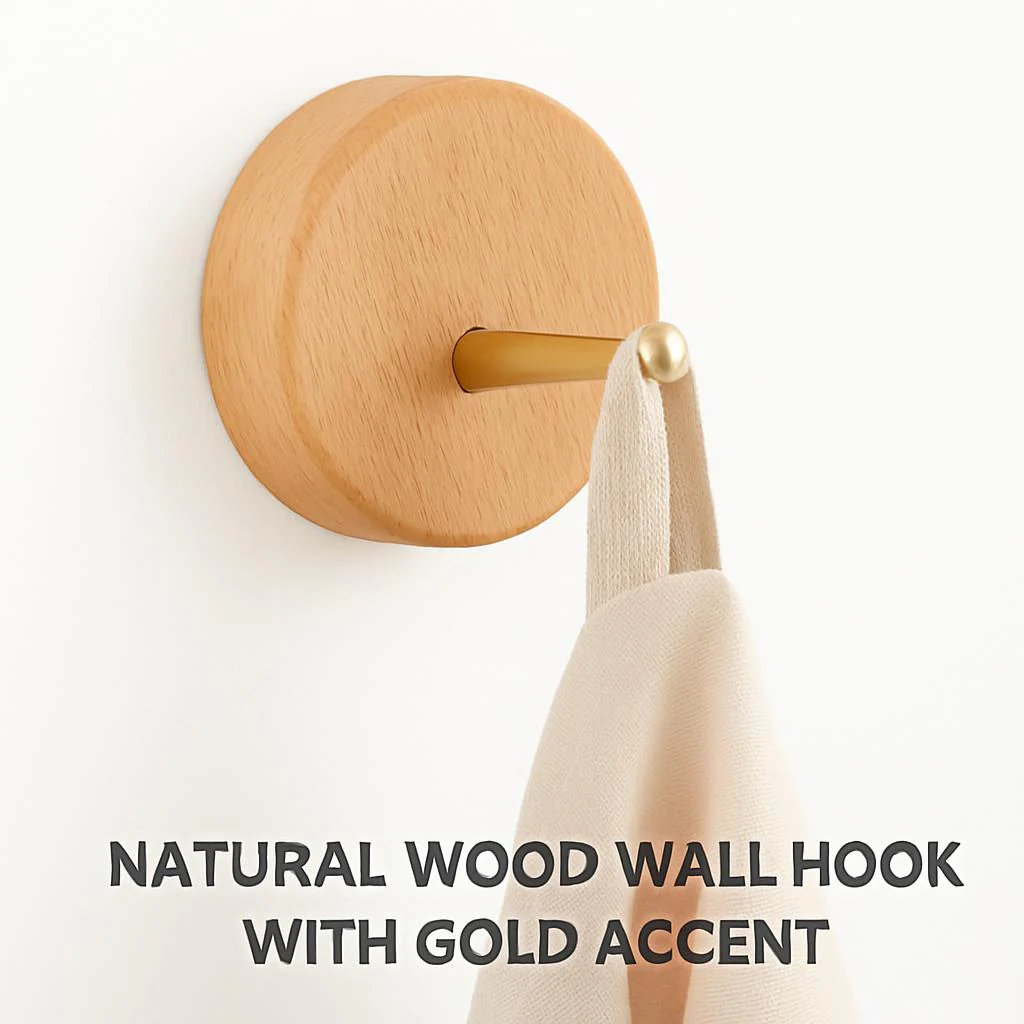 Natural Wood Wall Hook with Gold Accent - Image 7