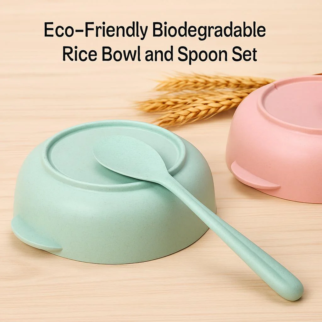 Eco-Friendly Biodegradable Rice Bowl and Spoon Set - Image 3