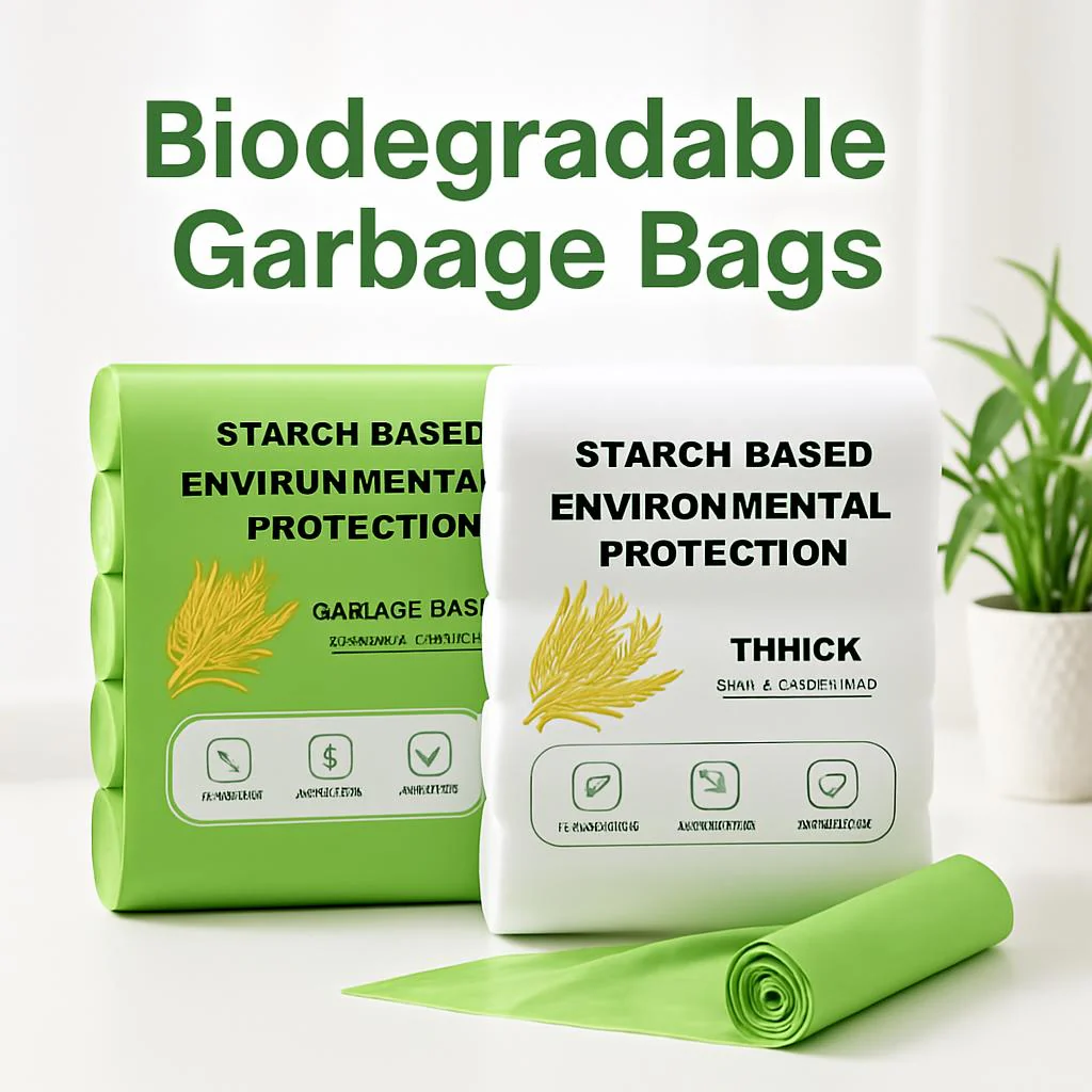 Eco-Friendly Biodegradable Garbage Bags - Starch-Based, Green & White - Image 2