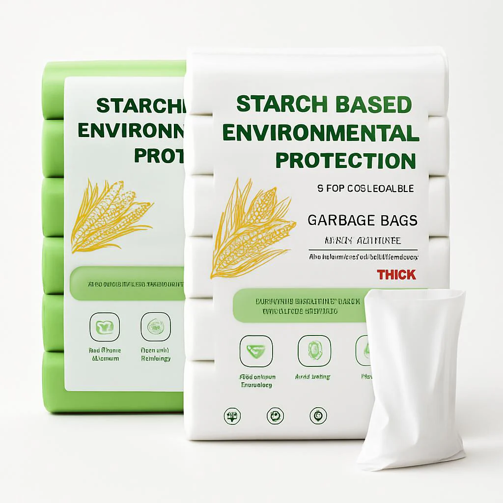 Eco-Friendly Biodegradable Garbage Bags - Starch-Based, Green & White - Image 3