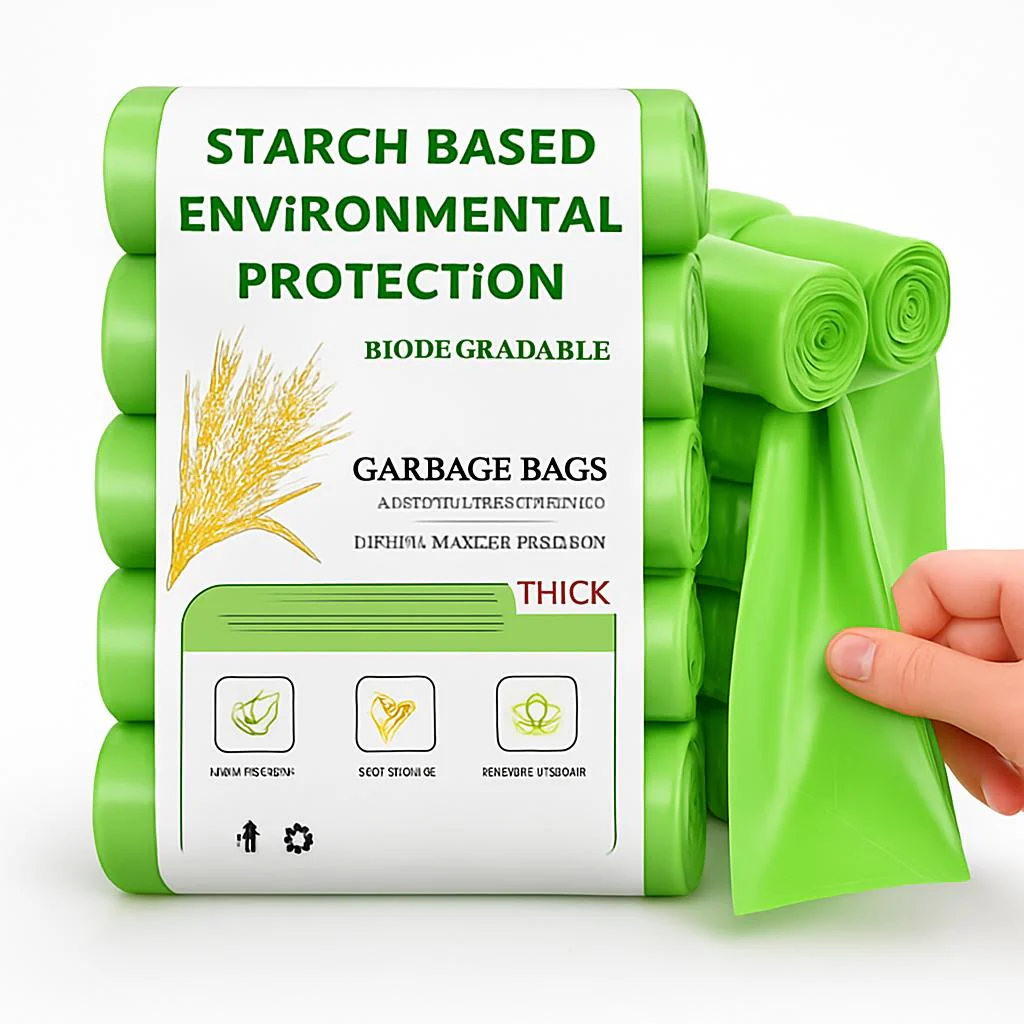 Eco-Friendly Biodegradable Garbage Bags - Starch-Based, Green & White - Image 4