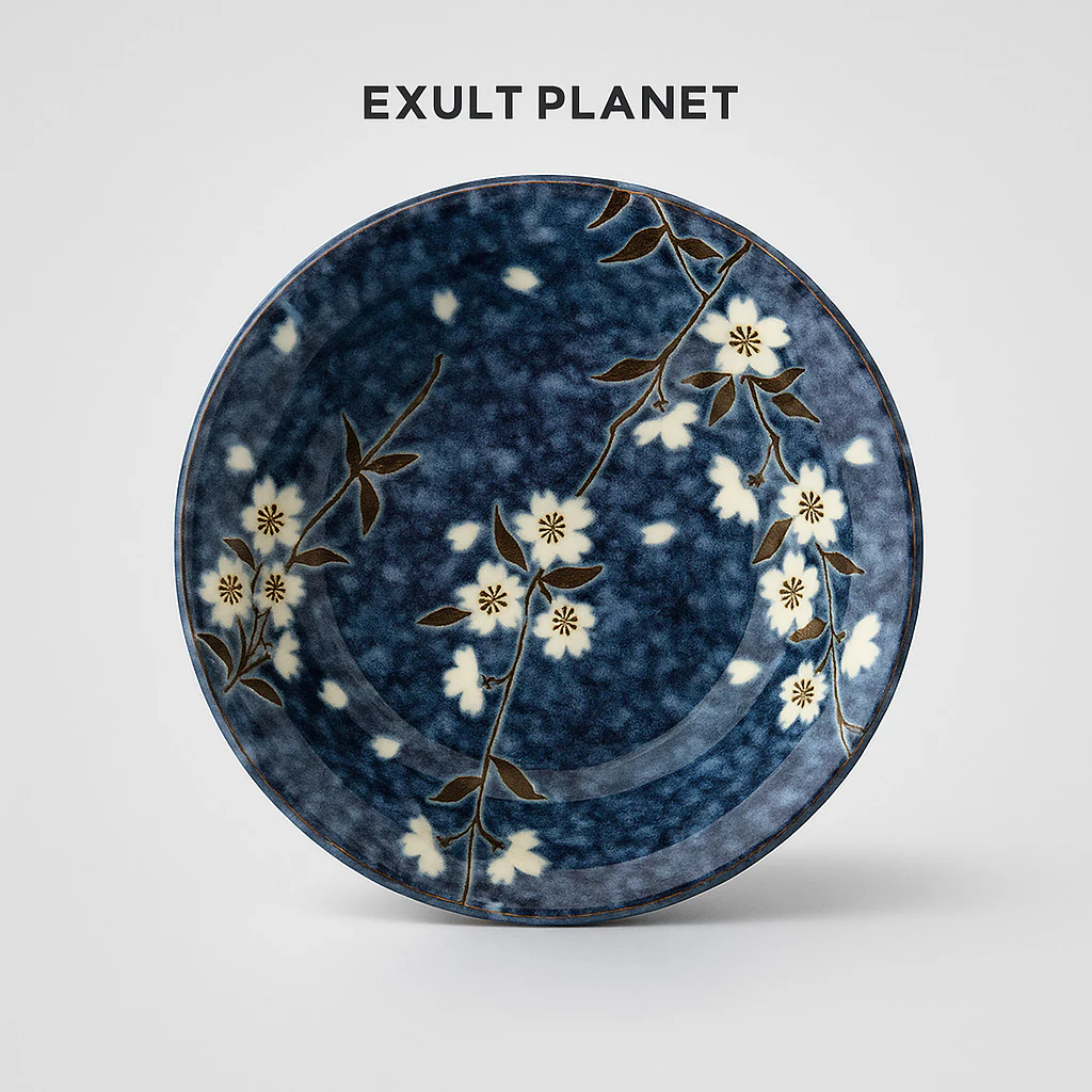 Blue Cherry Blossom Ceramic Bowl for Rice & Porridge