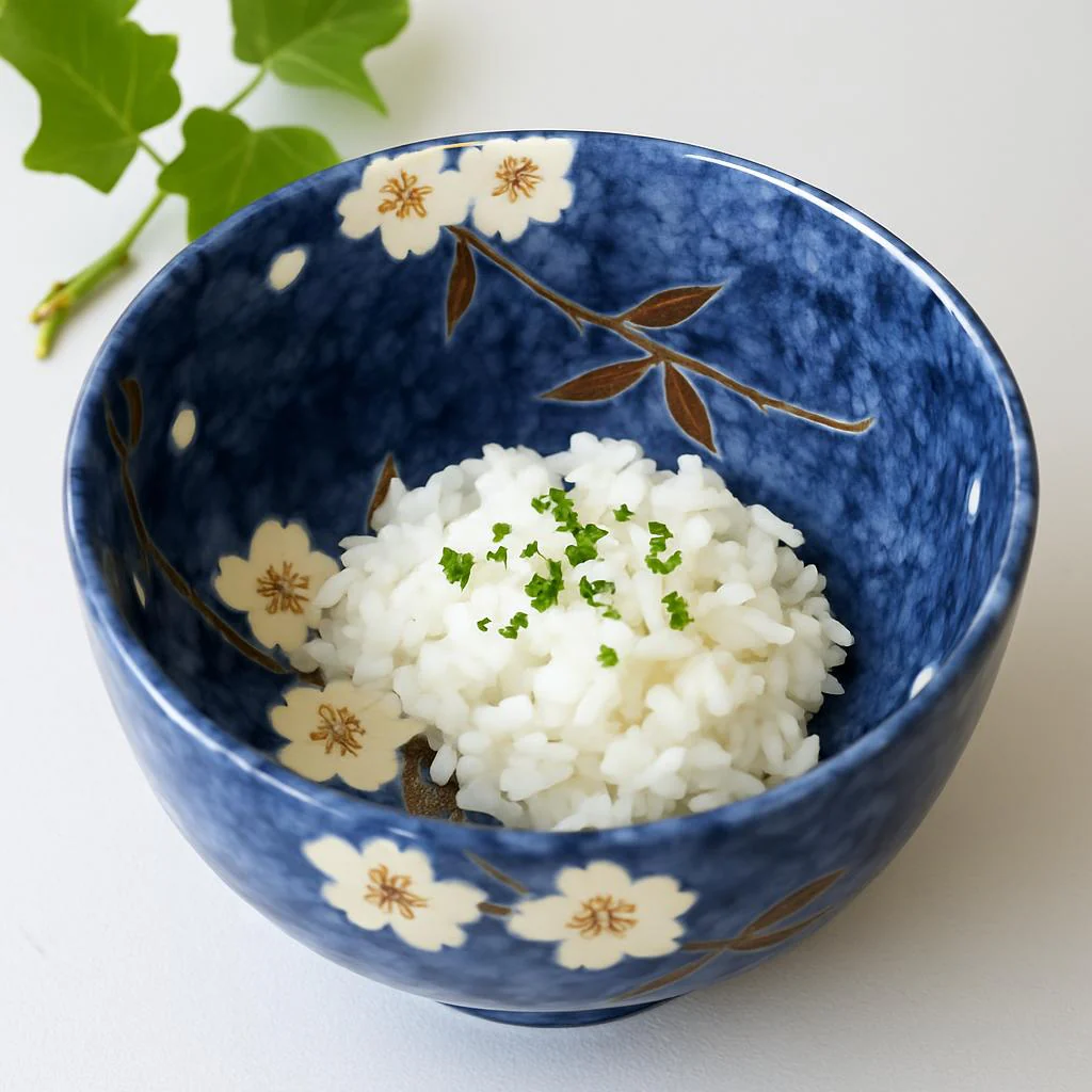 Blue Cherry Blossom Ceramic Bowl for Rice & Porridge - Image 2
