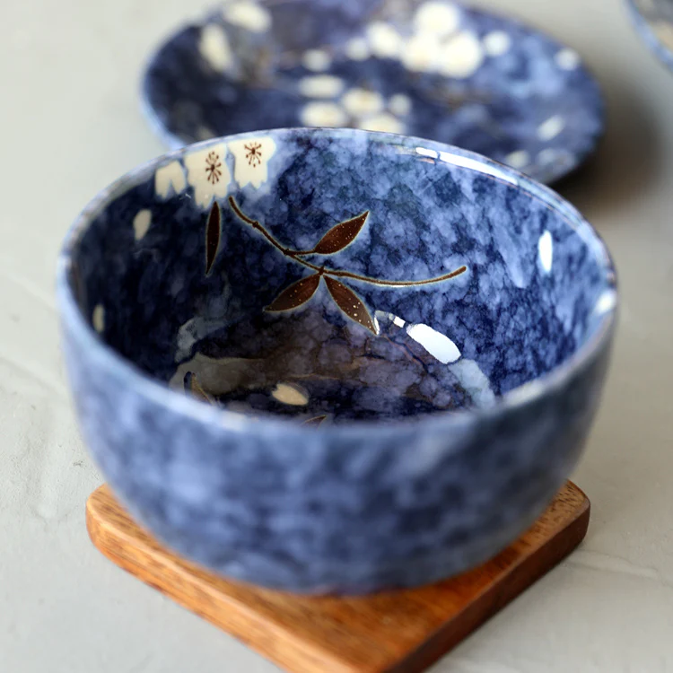 Blue Cherry Blossom Ceramic Bowl for Rice & Porridge - Image 7