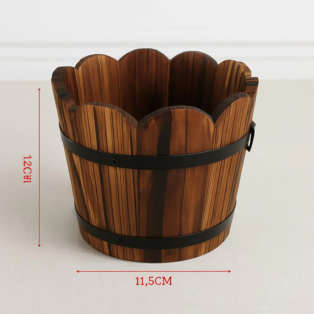 Carbonized Wooden Barrel Flowerpot - Eco-Friendly Planter - Image 8