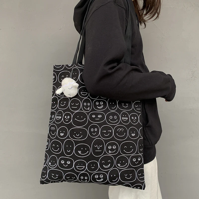 Eco-Friendly Black Smiley Face Tote Bag - Sustainable & Reusable - Image 10