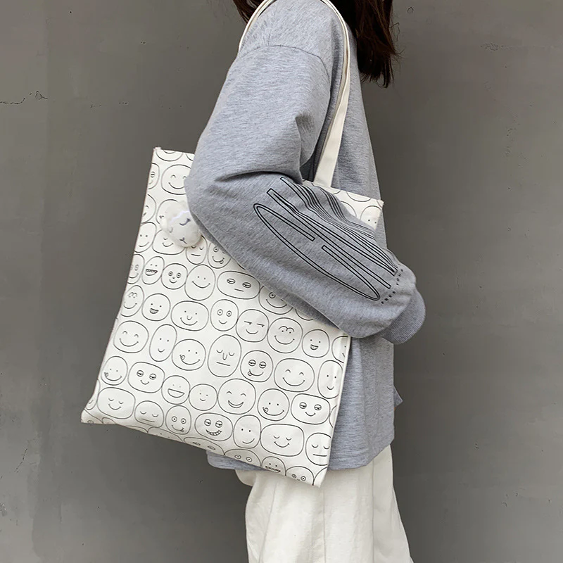Eco-Friendly Black Smiley Face Tote Bag - Sustainable & Reusable - Image 11