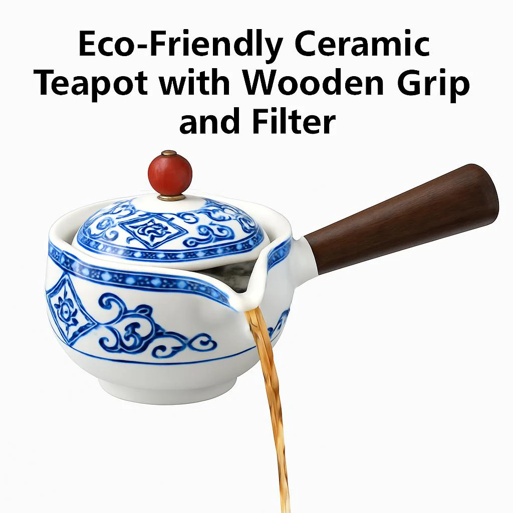 Eco-Friendly Ceramic Teapot with Wooden Grip and Filter - Image 15