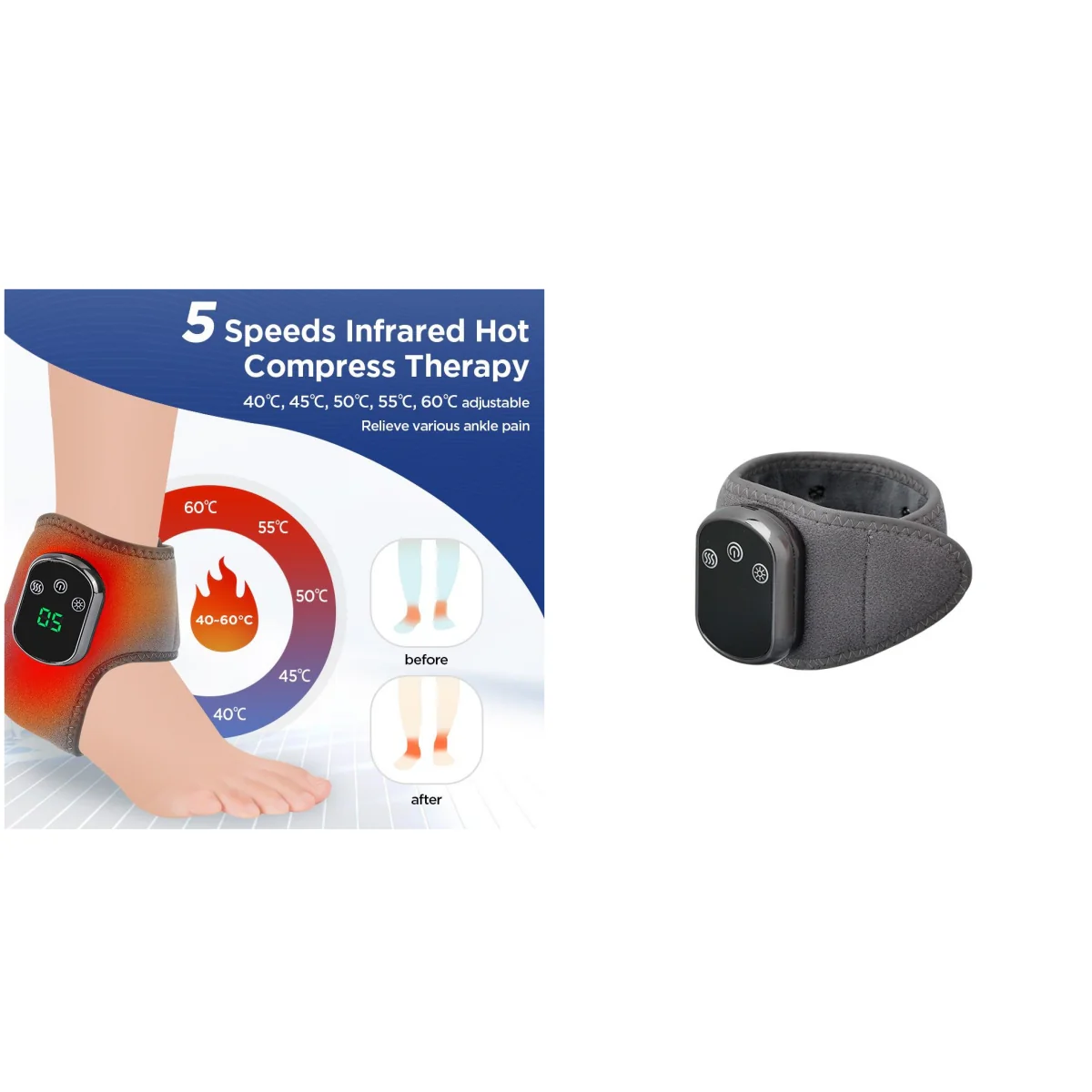 5-Speed Heating & 3-Speed Vibration Ankle Massager – Gray - Image 13
