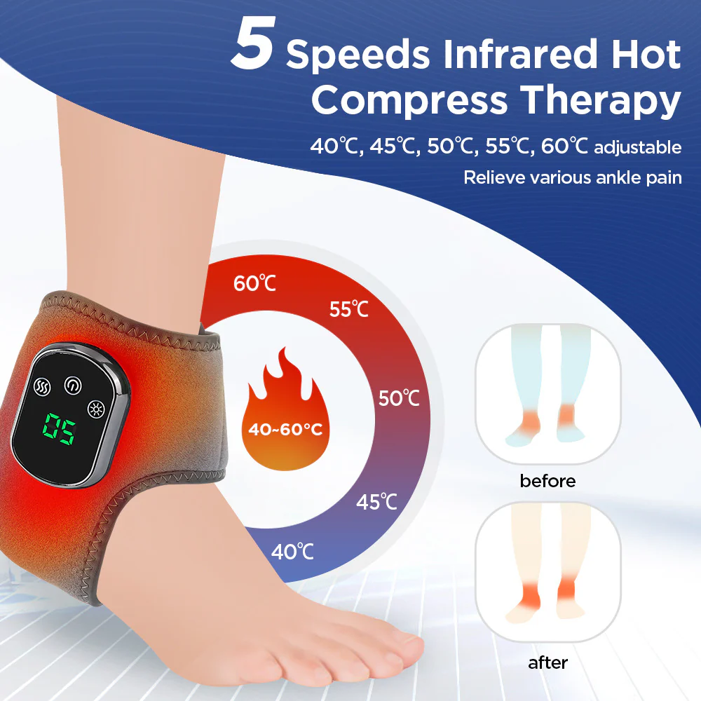 5-Speed Heating & 3-Speed Vibration Ankle Massager – Gray - Image 5