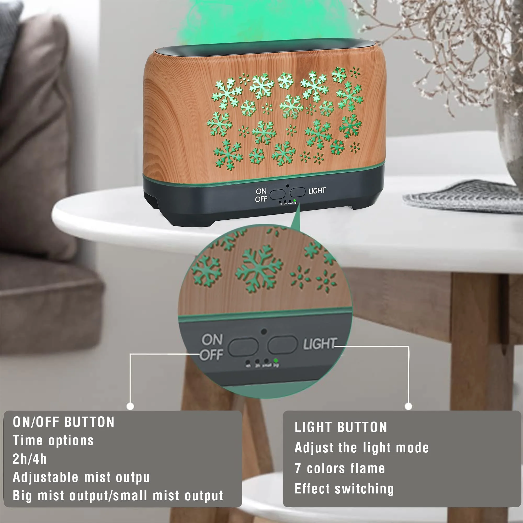 Colorful Snowflake Aromatherapy Humidifier with LED Lights - Image 19