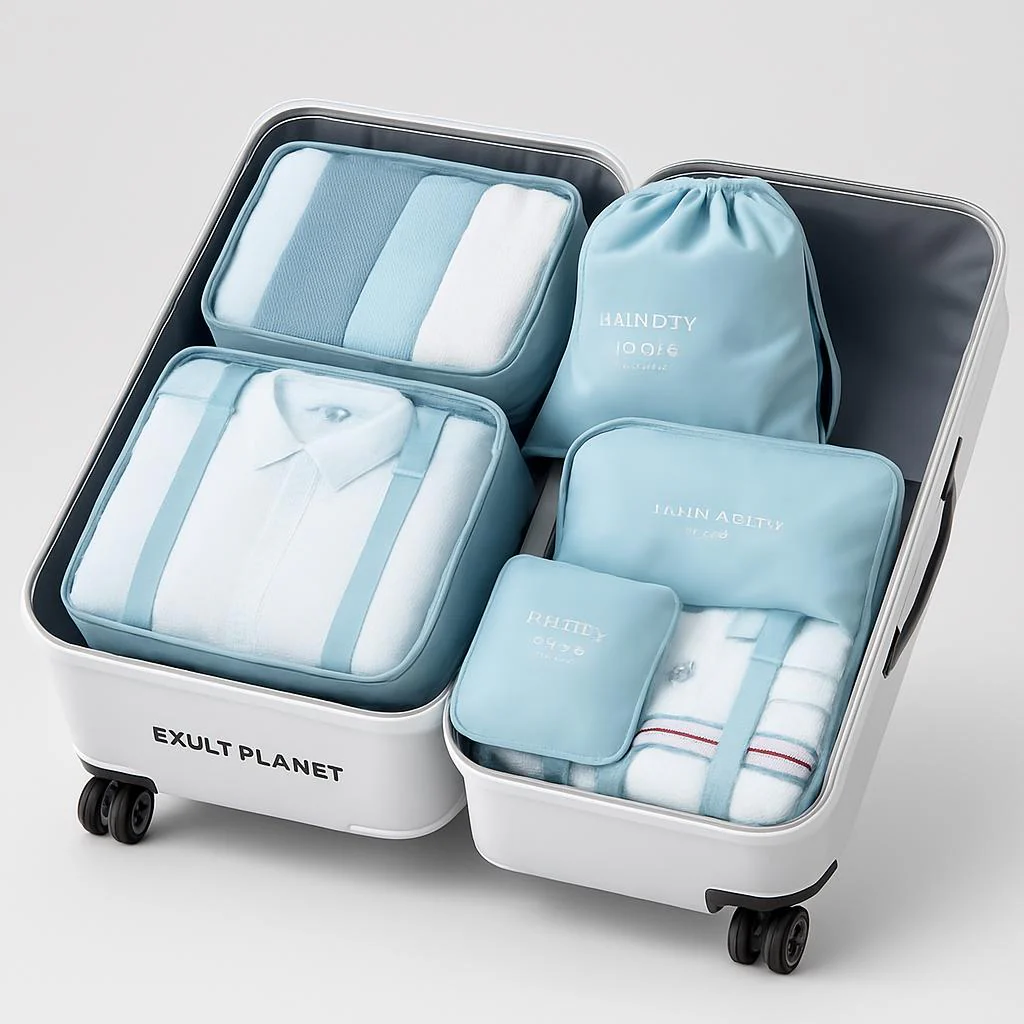 Eco-Friendly Light Blue Clothes Organizer Bag Set - Image 3