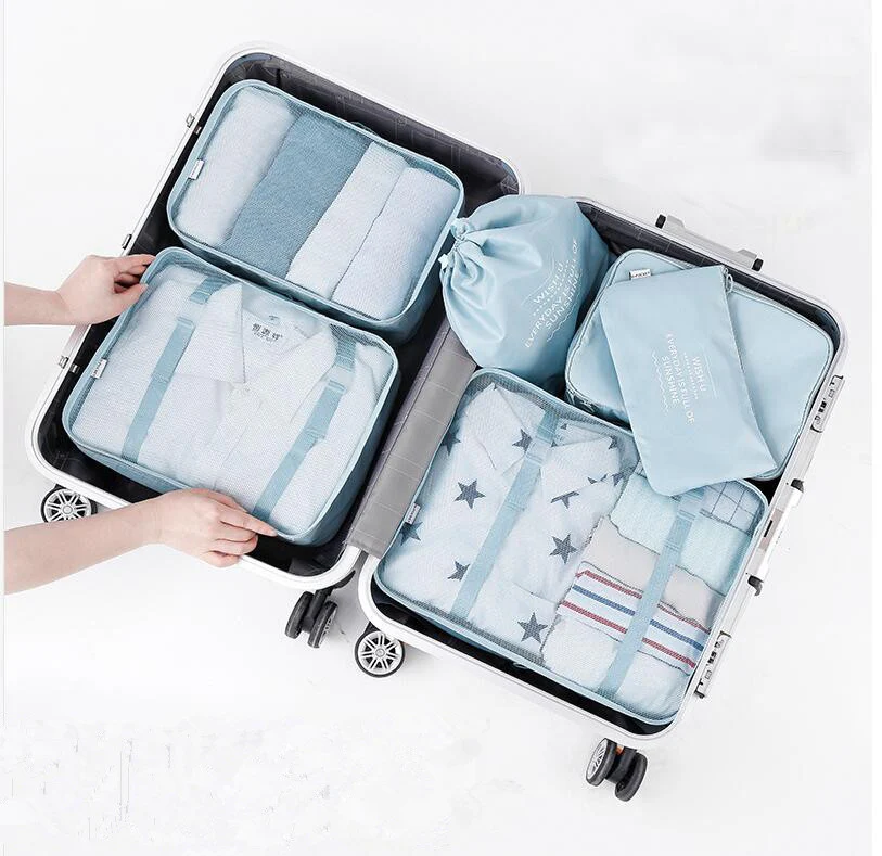 Eco-Friendly Light Blue Clothes Organizer Bag Set - Image 9