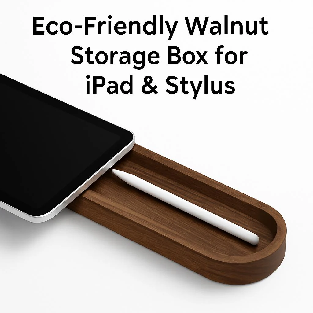Eco-Friendly Walnut Storage Box for iPad & Stylus - Image 14