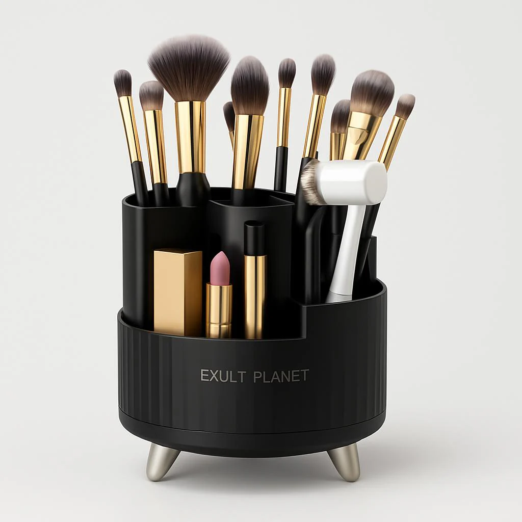 Rotating Beige Cosmetic Organizer for Effortless Beauty - Image 10