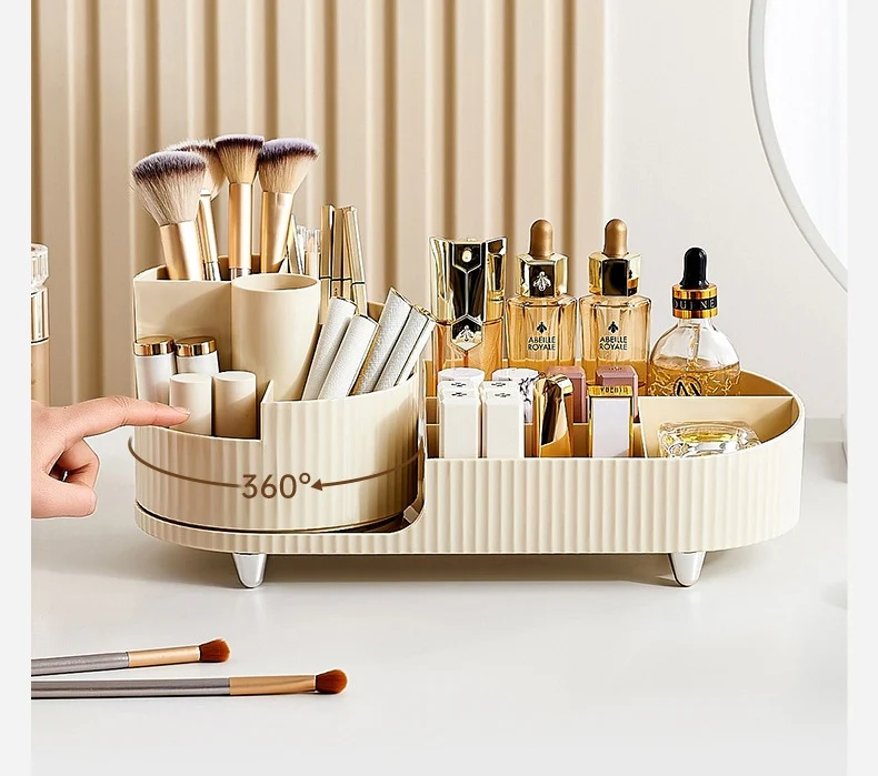 Rotating Beige Cosmetic Organizer for Effortless Beauty - Image 13