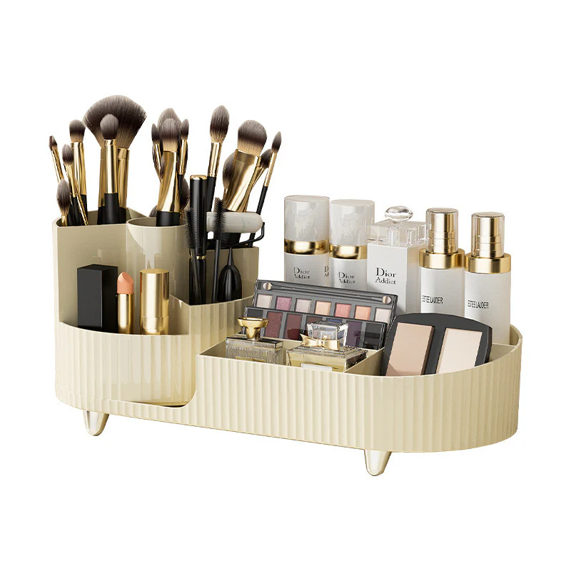 Rotating Beige Cosmetic Organizer for Effortless Beauty - Image 15