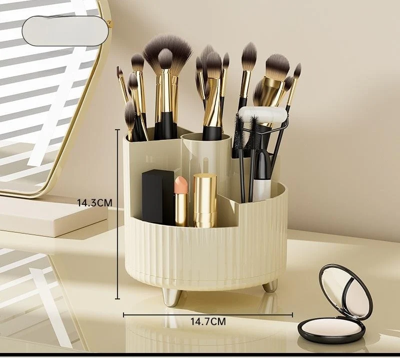 Rotating Beige Cosmetic Organizer for Effortless Beauty - Image 19
