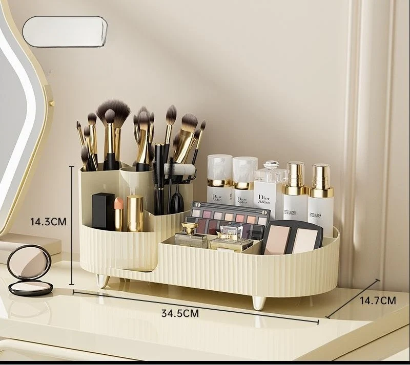 Rotating Beige Cosmetic Organizer for Effortless Beauty - Image 21