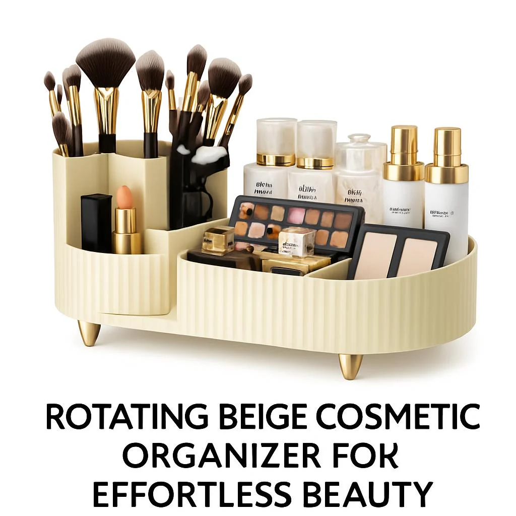 Rotating Beige Cosmetic Organizer for Effortless Beauty - Image 5