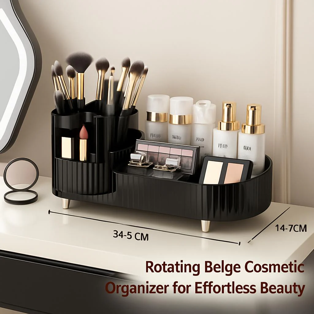Rotating Beige Cosmetic Organizer for Effortless Beauty - Image 6