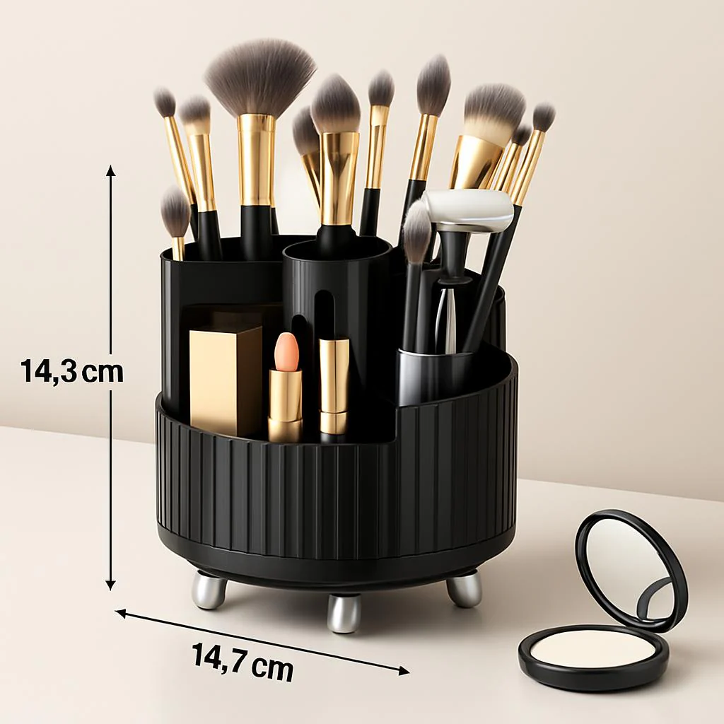 Rotating Beige Cosmetic Organizer for Effortless Beauty - Image 7