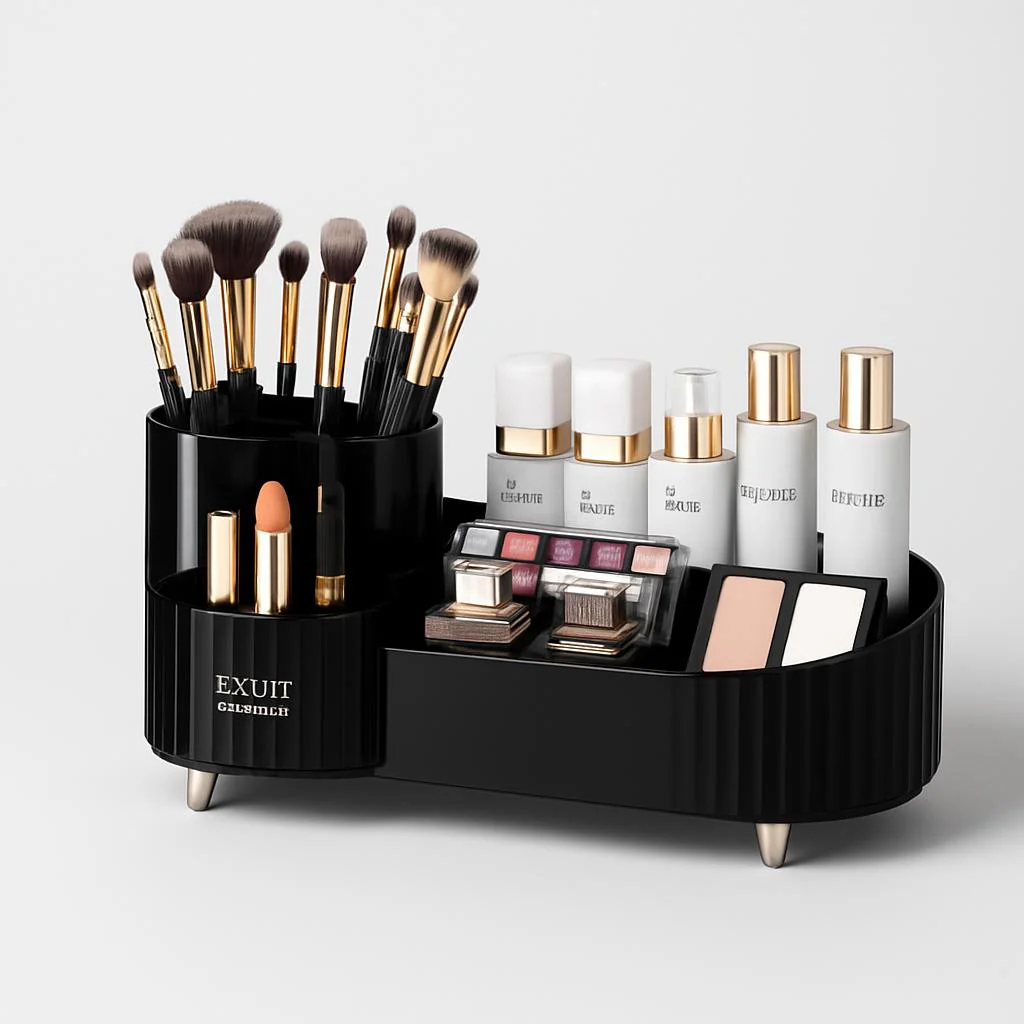 Rotating Beige Cosmetic Organizer for Effortless Beauty - Image 8