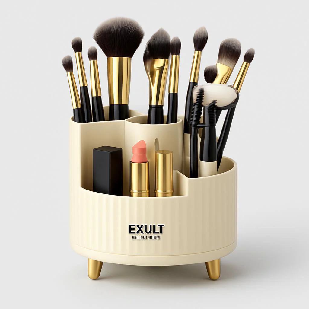 Rotating Beige Cosmetic Organizer for Effortless Beauty - Image 9