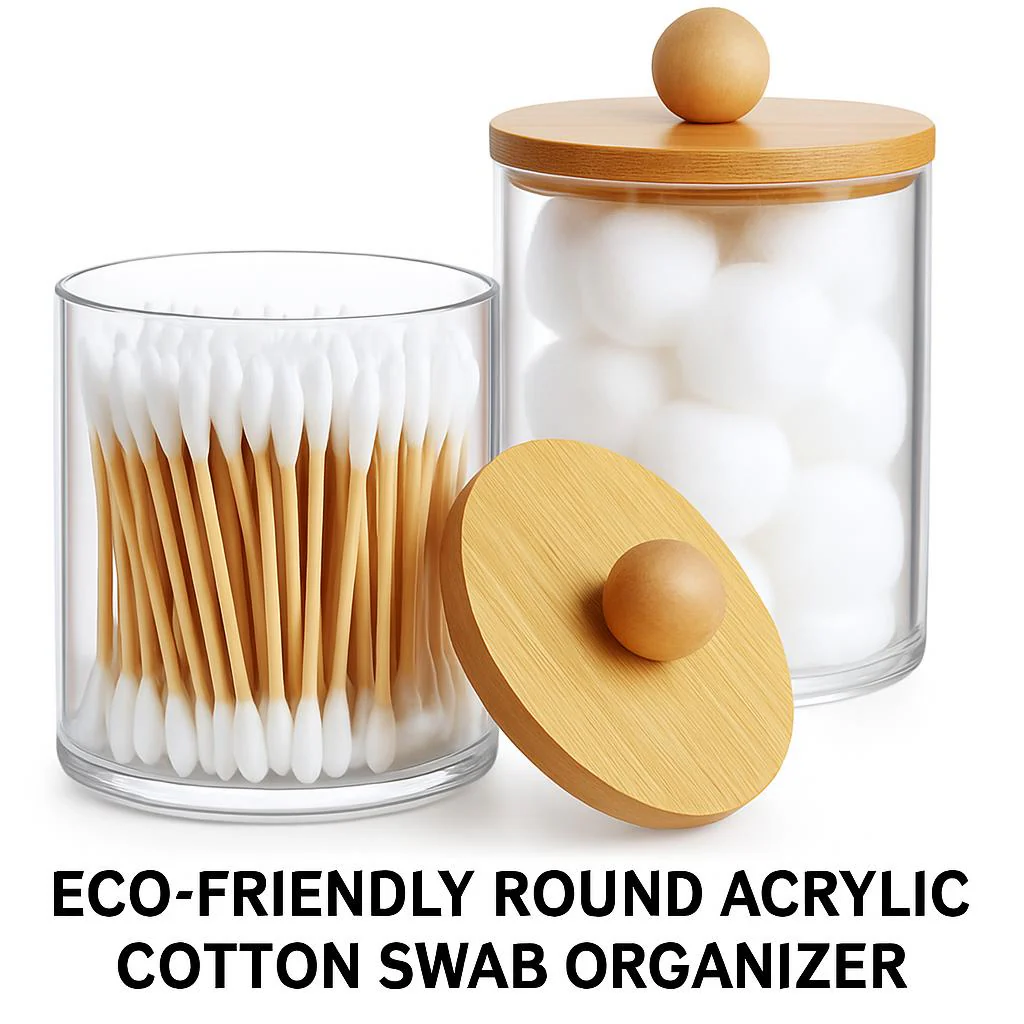 Eco-Friendly Round Acrylic Cotton Swab Organizer - Image 3